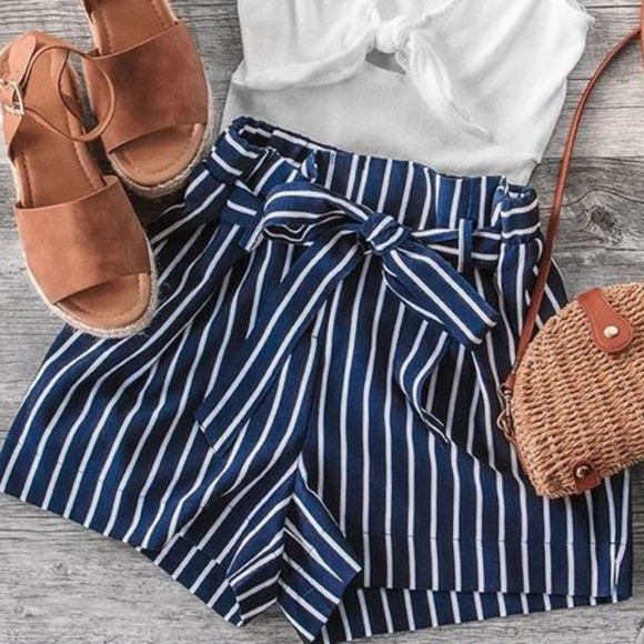 Pants - Blue Striped Shorts